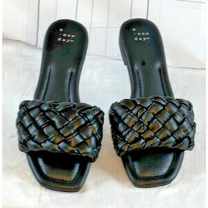 A New Day Sandals Womens Casual Slip On Woven Slide Black Faux Leather Flats 7.5